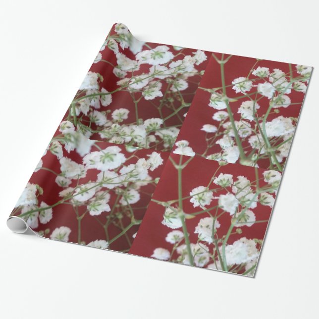 Papel De Presente Respiração do Bebê Branco com Vermelho (Desenrolado)