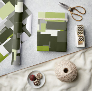 Papel De Presente Retângulos Urbanos Camuflados Cinza Verde