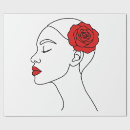 Papel De Presente Retrato de Arte em Linha da Mulher com Rosa vermel