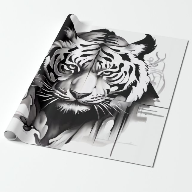 Papel De Presente Retrato dos Tigres com um design impressionante (Desenrolado)