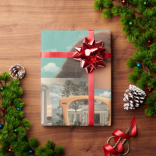 Papel De Presente Retrato feminino surreal com óculos de sol retrô (Presente de Natal)