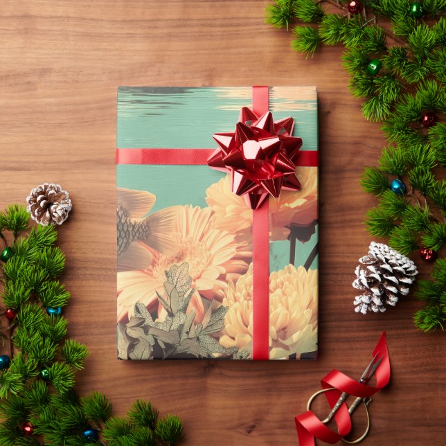 Papel De Presente Retrato Surreal Subaquático Com Flores de Coral (Presente de Natal)
