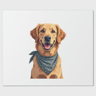 Papel De Presente Retrato Vintage do Golden Retriever com Faixa Colo