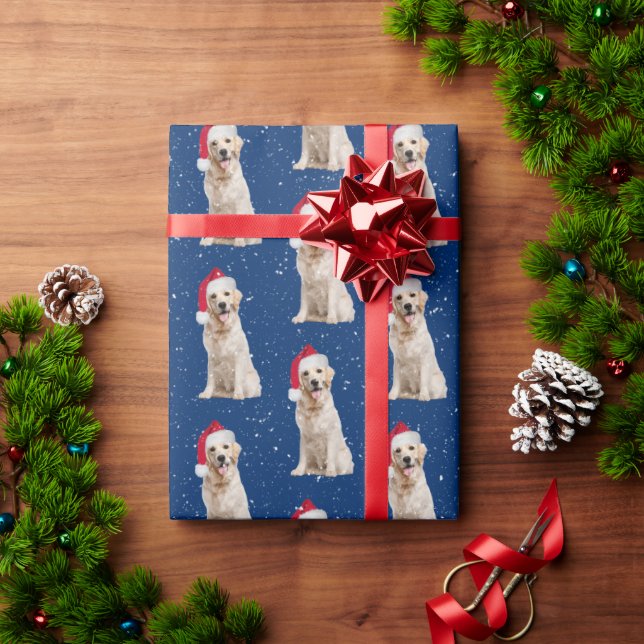 Papel De Presente Retriever de ouro com chapéu de Natal (Presente de Natal)