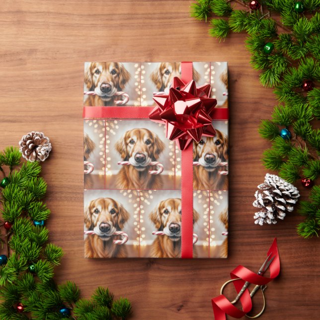 Papel De Presente Retriever de ouro com uma caneta doce (Presente de Natal)