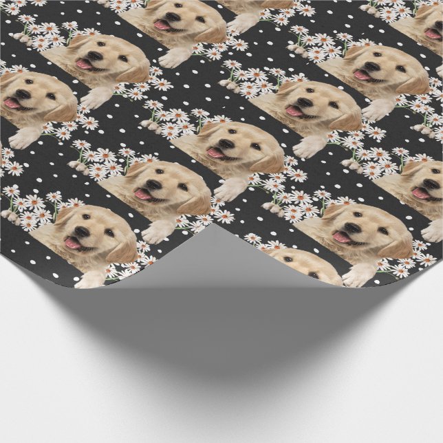Papel De Presente Retriever de ouro em margaridas na bolinhas (Ponta)