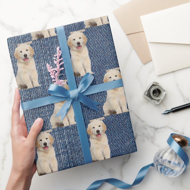 Papel De Presente Retriever de ouro no Blue Jean Denim (Presentear)