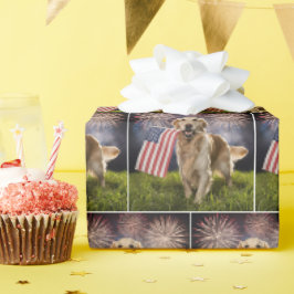 Papel De Presente Retriever de ouros com bandeira americana