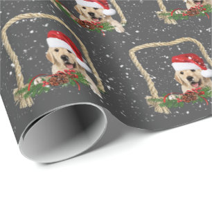 Papel De Presente Retriever dourado de Natal em moldura de corda
