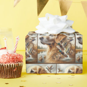 Papel De Presente Retriever ouro Com Patos Alardes