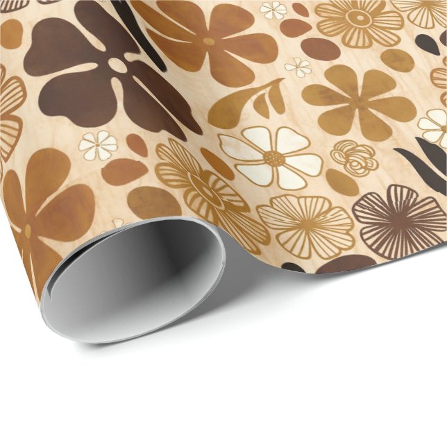 Papel De Presente Retro 1970s Floral Graphic (Ponta do rolo)