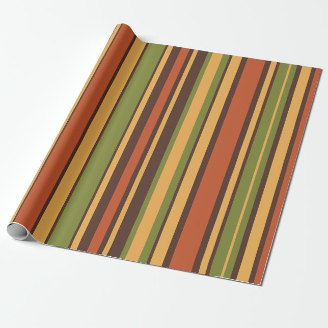 Papel De Presente Retro 50 60s 70s Stripes Laranja Avocado Brown (Desenrolado)