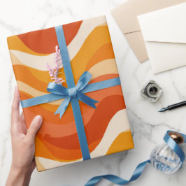 Papel De Presente Retro 70s Orange Mustard Wave Abstract Pattern