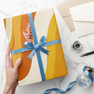 Papel De Presente Retro 70s Orange Mustard Wave Abstract Pattern