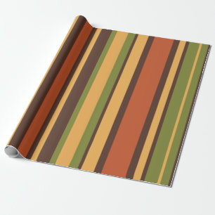 Papel De Presente Retro 70s Stripes Castanho Avocado Laranja Mostard