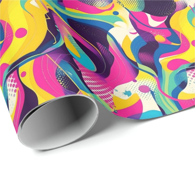 Papel De Presente Retro 90s tiled pattern party  (Ponta do rolo)