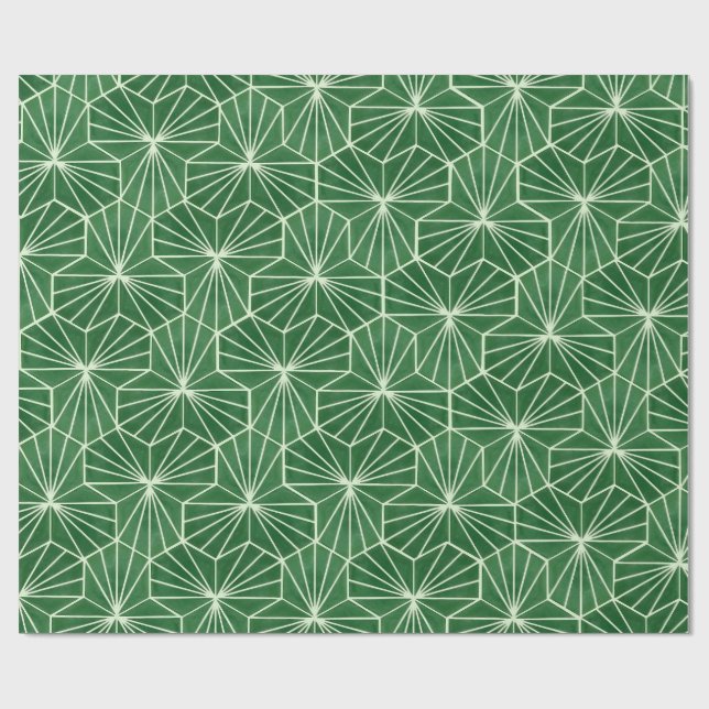 Papel De Presente Retro Art Deco Lime Green Geometric Pattern (Aberto)