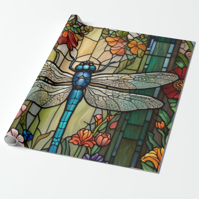 Papel De Presente Retro art nouveau dragonfly boho chic (Desenrolado)