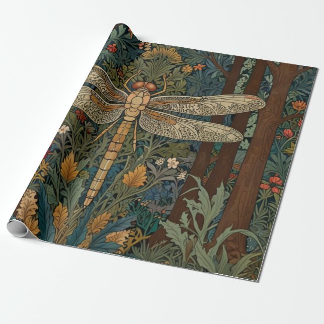 Papel De Presente Retro art nouveau dragonfly boho chic (Desenrolado)