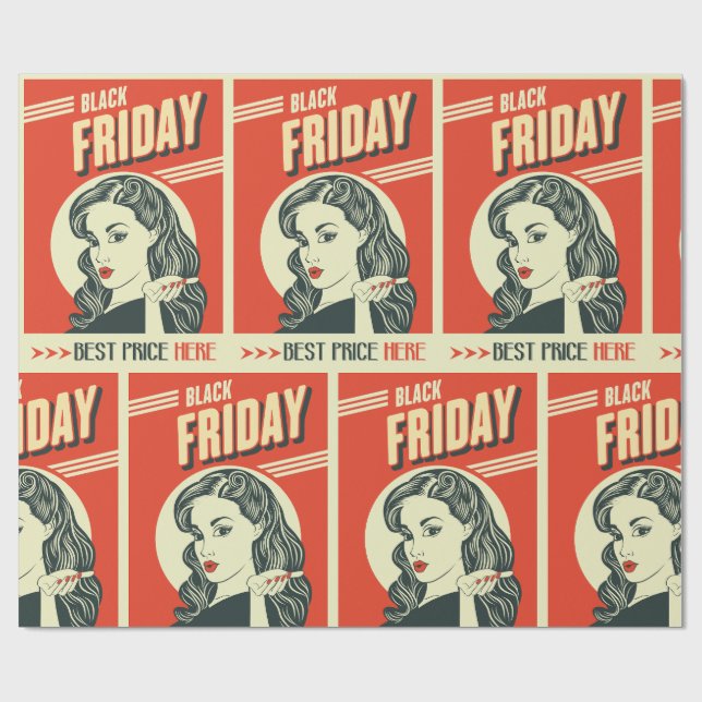 Papel De Presente Retro Black Friday Pop Art Pin-Up Girl (Aberto)