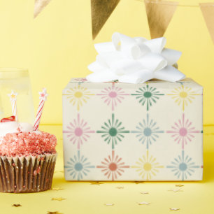 Papel De Presente Retro Bloom Geométrico Impressão Floral Patterado