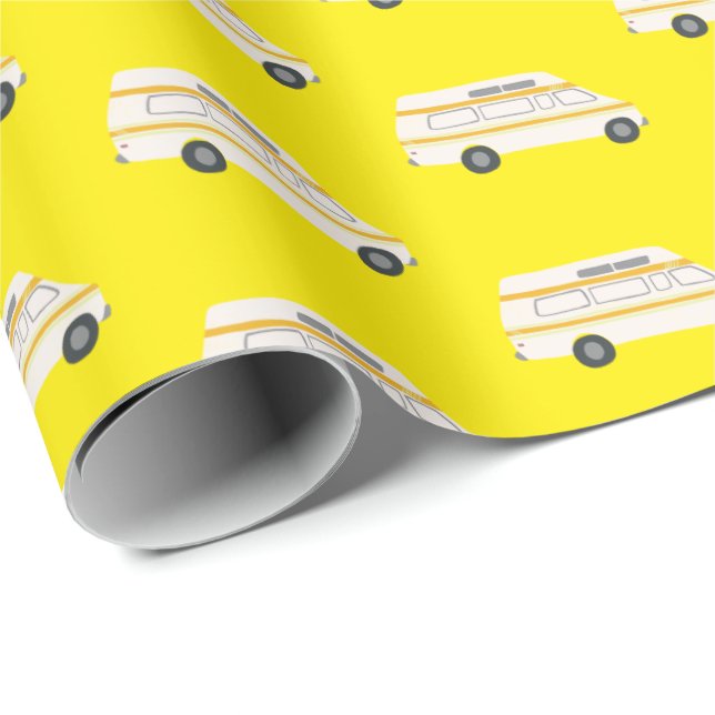 Papel De Presente Retro Campervan Motorhome RV Van Yellow (Ponta do rolo)