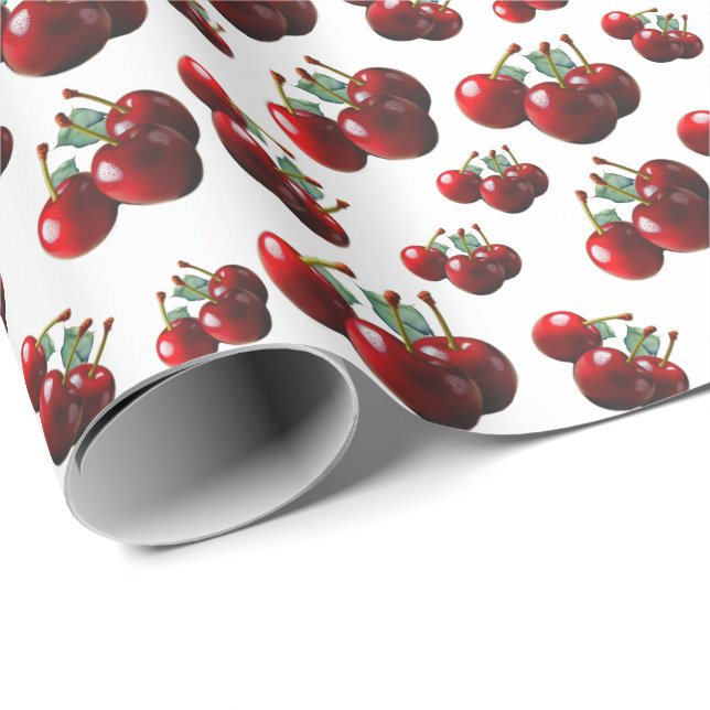 Papel De Presente Retro Cherries fresh picked  (Ponta do rolo)