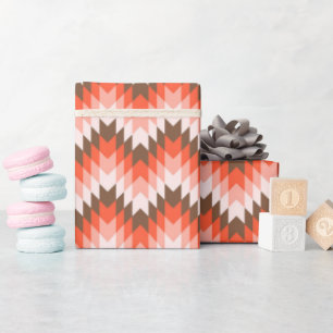 Papel De Presente Retro Chevron, Laranja Geométrico, Padrão Moderno