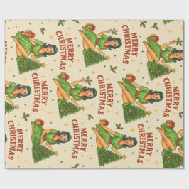 Papel De Presente Retro Christmas Pin-Up Wrapping Paper 
