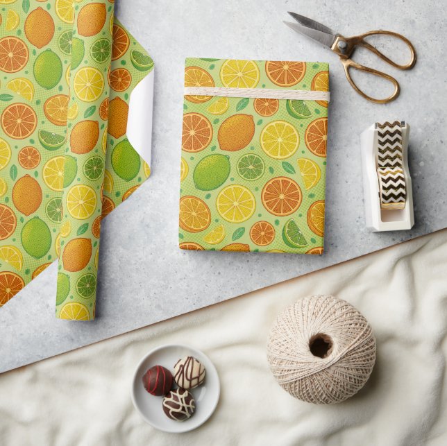 Papel De Presente Retro Citrus Pop Art Gift Wrap (Artesanato)