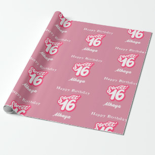 Papel De Presente Retro Cor-de-Rosa Doce 16.º Aniversário