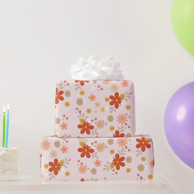 Papel De Presente Retro da Flor do Groovy Rosa (Presentes para festas)