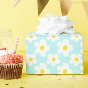 Papel De Presente Retro Daisy Floral and Light Teal