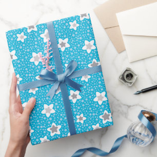 Papel De Presente Retro de bolinhas azul pesado com estrelas