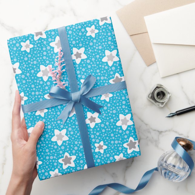Papel De Presente Retro de bolinhas azul pesado com estrelas (Presentear)