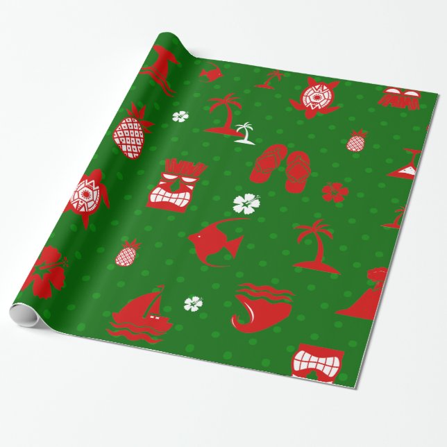 Papel De Presente retro de natal tropical verde (Desenrolado)