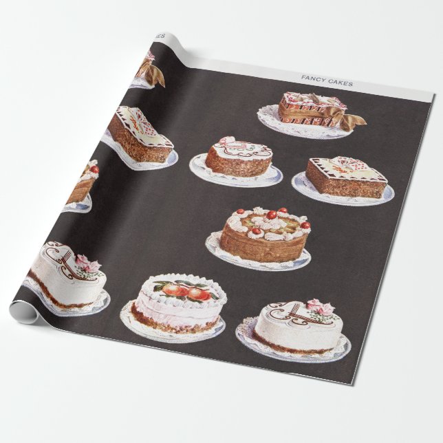 Papel De Presente Retro decorativo de glacés de bolos de sobremesas  (Desenrolado)