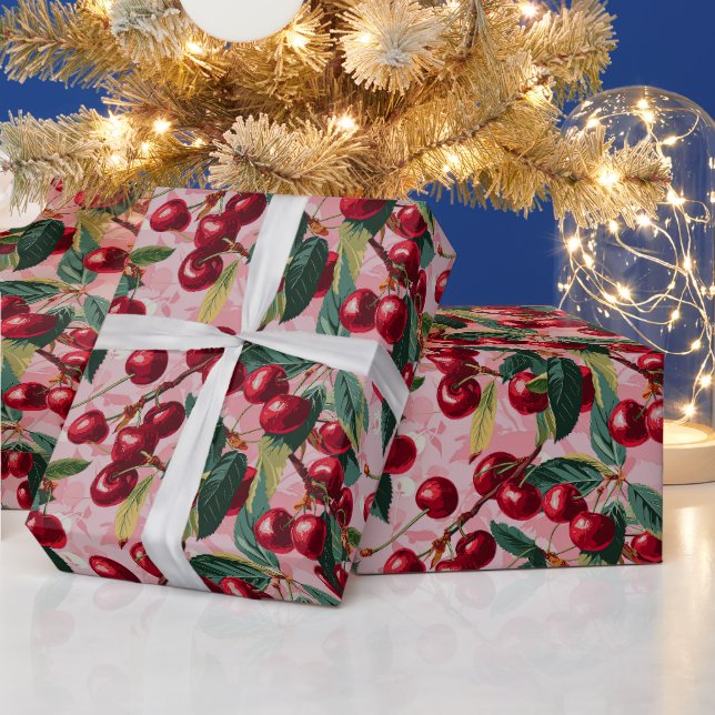 Papel De Presente Retro divertido 'Cherry Pop' rosa (Feriados)