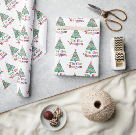 Papel De Presente Retro É a Temporada Brilhante Árvore de Natal Nata