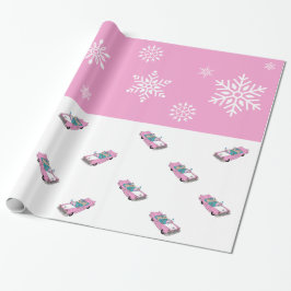 Papel De Presente Retro - Flocos de neve e carro