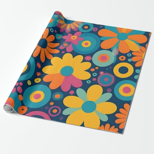Papel De Presente Retro Floral Burst (Desenrolado)