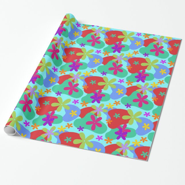 Papel De Presente Retro Flores sem costura (Desenrolado)