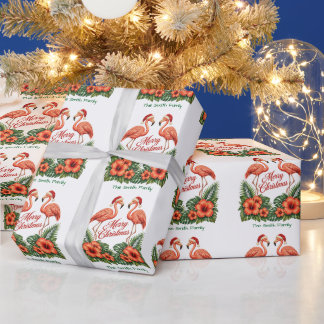 Papel De Presente Retro Florida Natal Flamingo Personalizado Família