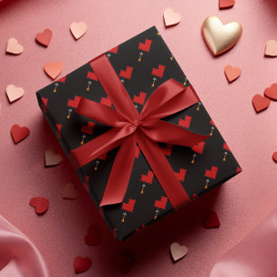 Papel De Presente Retro Gamer 8 Bits Coração e Seta