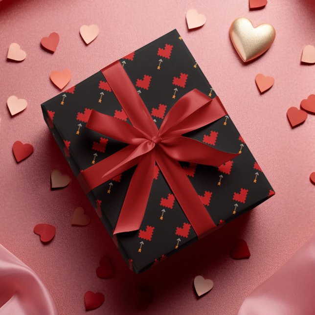 Papel De Presente Retro Gamer 8 Bits Coração e Seta (Criador carregado)