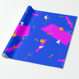 Papel De Presente Retro Geométrico 80s 90s Azul e Neon