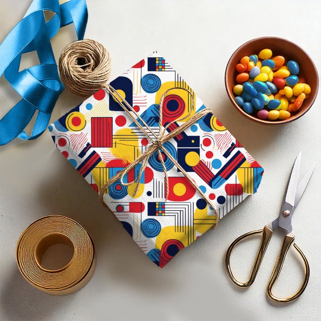 Papel De Presente Retro Geométrico Abstrato Pat#10 Marinho Red ID106 (Criador carregado)