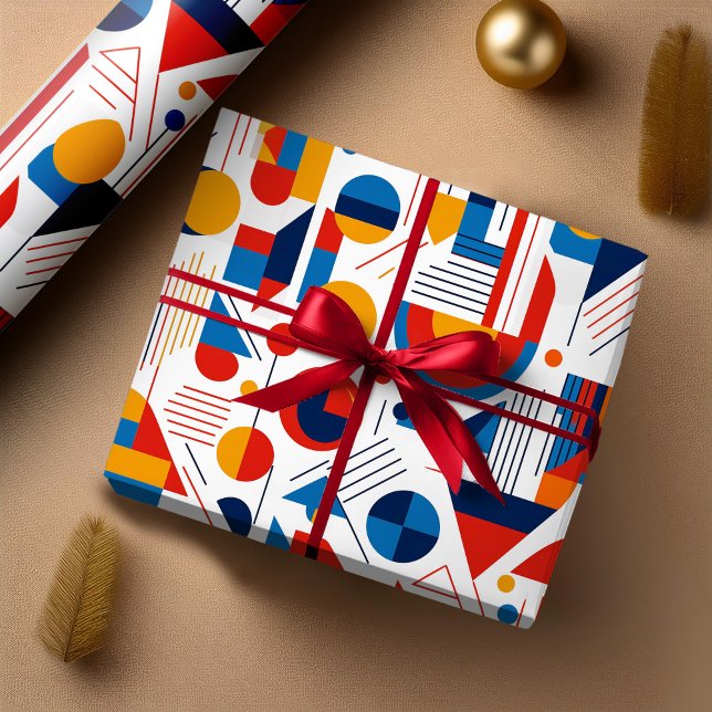 Papel De Presente Retro Geométrico Abstrato Pat#11 Marinho Dourado I (Criador carregado)