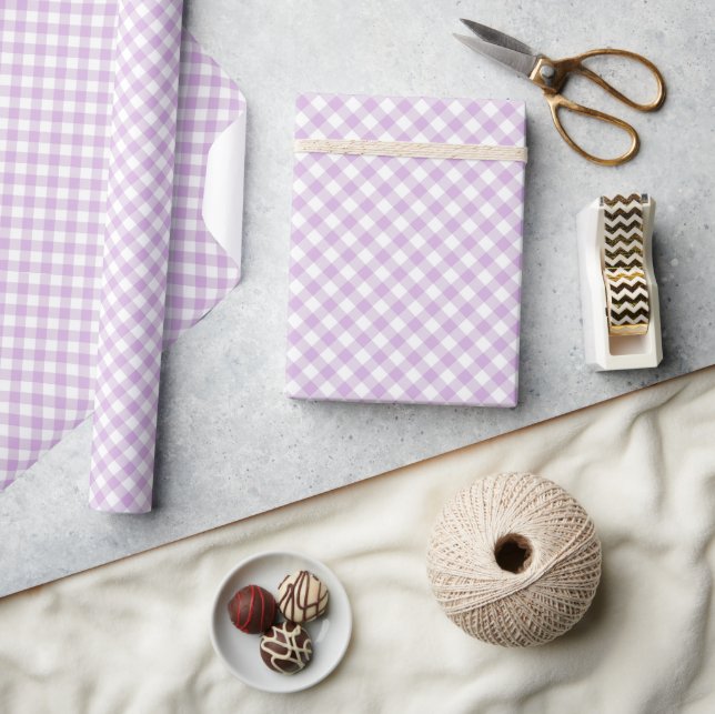 Papel De Presente Retro Gingham Soft Lilac (Artesanato)