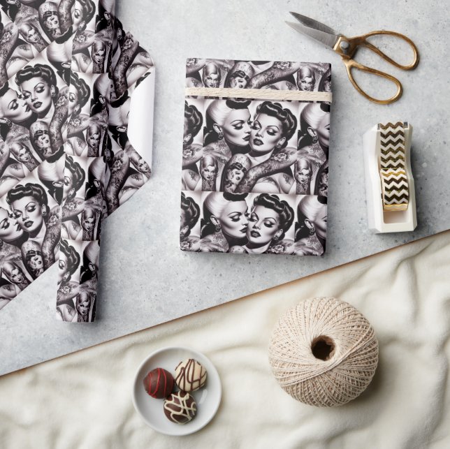 Papel De Presente Retro Glam Tattoo Girls (Artesanato)